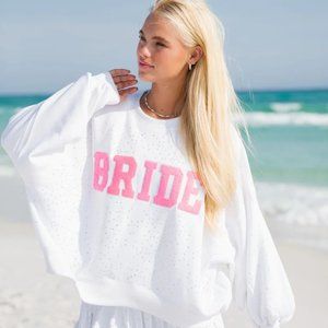 PINK VARSITY BRIDE PULLOVER - WHITE/PINK - SIZE S